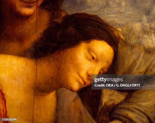 The face of the Virgin, detail from St Anne, the Virgin and Child with the lamb, 1508-1513, by Leonardo da Vinci , oil on canvas, 168x130 cm.