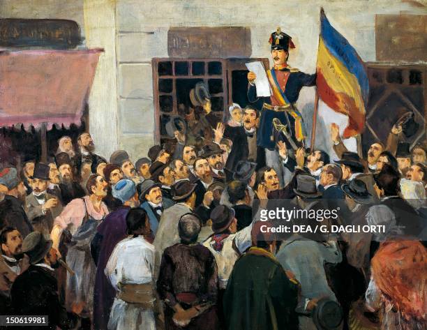 An official in Bucharest proclaiming independence from Russia, June 1848. Romania, 19th century.