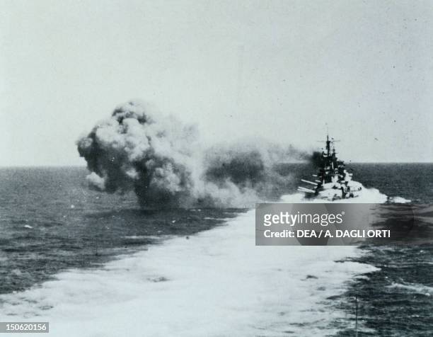 The battleship Giulio Cesare, the Battle of Punta Stilo between Italian and English troops, July 9, 1940. World War II, Italy, 20th century.