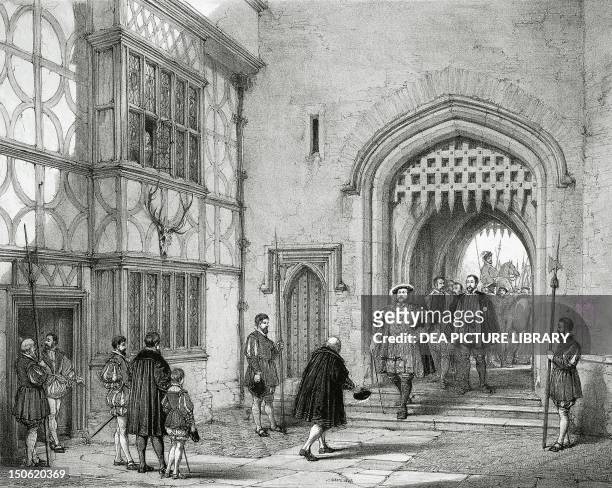 Henry VIII at Hever Castle in Kent, by Joseph Nash of the Elder , engraving from the Mansions of England in the olden time, 1838-1849. Tudor age,...