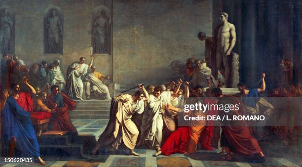 The death of Caesar, March 15, 44 BC, by Vincenzo Camuccini oil on canvas, 400x707 cm. Detail. Republican, Italy, 1st century BC.