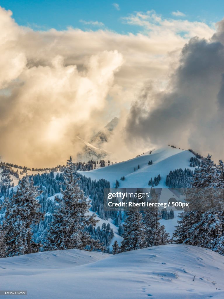 Scenic view of snow covered mountains against sky,Rigi,Arth,Switzerland