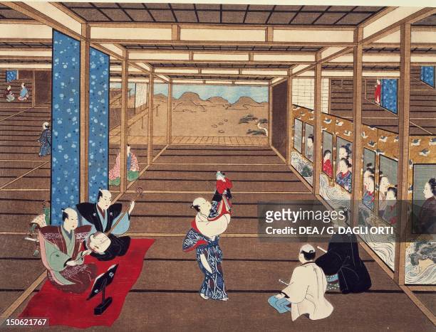 Puppet show, kakemono , by Torii Kiyomasu I , Japan. Japanese Civilisation, 17th-18th century.