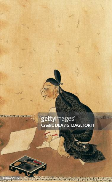 Portrait of Tofu Ono, famous 9th century calligraphy, kakemono , painting on paper, Japan. Japanese Civilisation, 12th century.