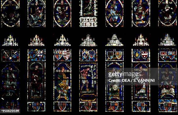 Ancestors of Christ, west window of stained-glass window in the Cathedral and Metropolitical Church of Christ at Canterbury , Canterbury, Kent....
