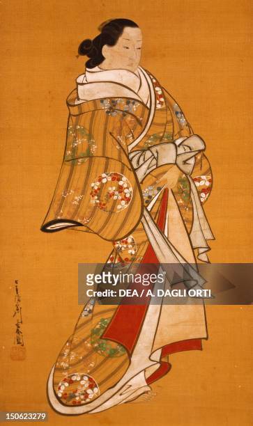 Figure of a woman, kakemono , by Miyagawa Choshun , Japan. Japanese Civilisation, 18th century.