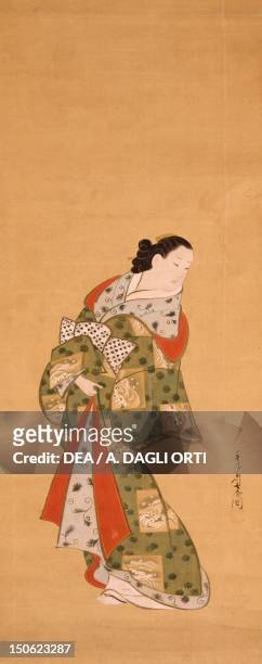 Figure of a woman, kakemono , by Miyagawa Choshun , Japan. Japanese Civilisation, 18th century.