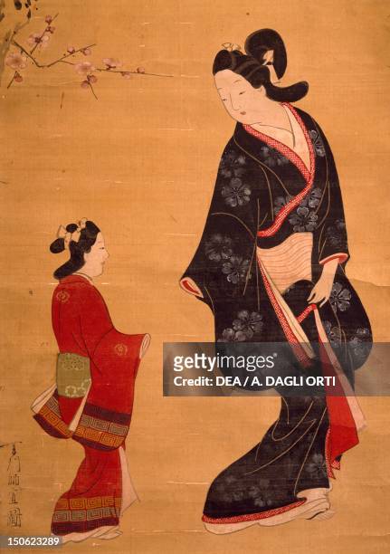 Painting by Hishikawa Moronobu , Japan. Detail. Japanese Civilisation, 17th century.