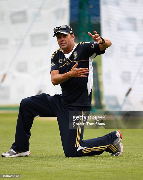 South Africa coach Gary Kirsten during the South Africa nets session at SWALEC Stadium on August 23, 2012 in Cardiff, Wales.