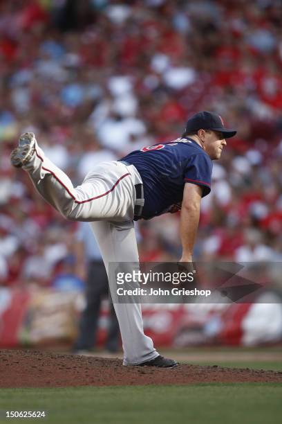 Matt Capps of the Minnesota Twins delivers the pitch during the game against the Cincinnati Reds at Great American Ball Park on June 23, 2012 in...