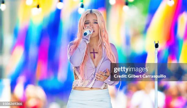Singer Karol G is seen performing during NBC's "Today" show Citi Concert Series at Rockefeller Plaza on June 30, 2023 in New York City.