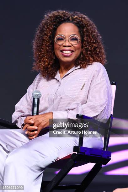 Oprah Winfrey speaks onstage during 'From the Page to the Stage and Beyond: A Discussion of the nearly 40-Year Legacy and Impact of The Color Purple'...