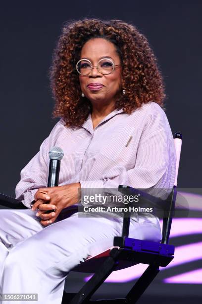 Oprah Winfrey speaks onstage during 'From the Page to the Stage and Beyond: A Discussion of the nearly 40-Year Legacy and Impact of The Color Purple'...
