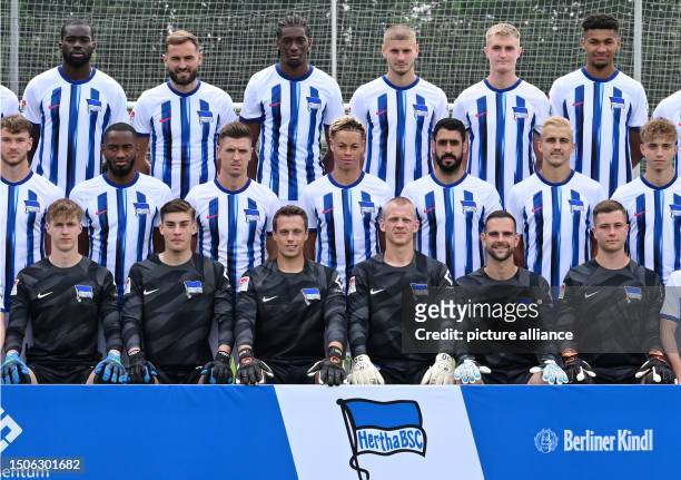 Soccer: 2nd Bundesliga, photo session, Hertha BSC at the training ground . Back row l-r: Wilfried Kanga, Lucas Tousart, Kelian Nsona, Marton Dardai,...