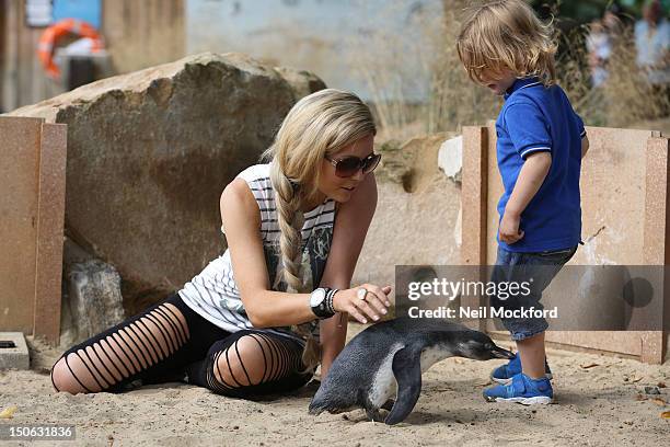 Nicola Mclean is sighted at ZSL London Zoo with her son Striker on August 23, 2012 in London, England.