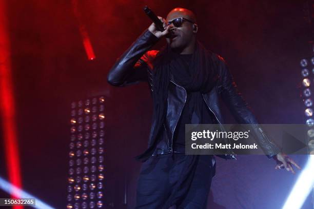 Taio Cruz performs for fans at the Pitbull concert at The Burswood Dome on August 23, 2012 in Perth, Australia.