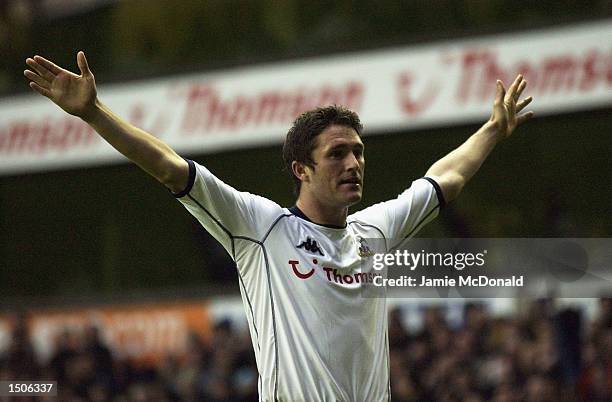 Robbie Keane of Tottenham Hotspur celebrates during the FA Barclaycard Premiership match between Tottenham Hotspur and Bolton Wanderers on October...