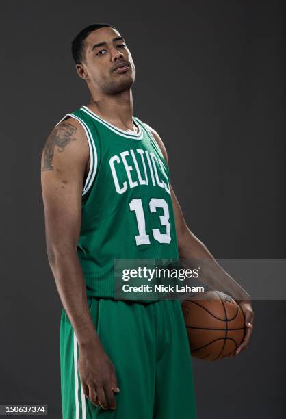 Fab Melo of the Boston Celtics poses for a portrait during the 2012 NBA Rookie Photo Shoot at the MSG Training Center on August 21, 2012 in...