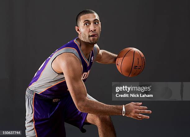 Kendall Marshall of the Phoenix Suns poses for a portrait during the 2012 NBA Rookie Photo Shoot at the MSG Training Center on August 21, 2012 in...