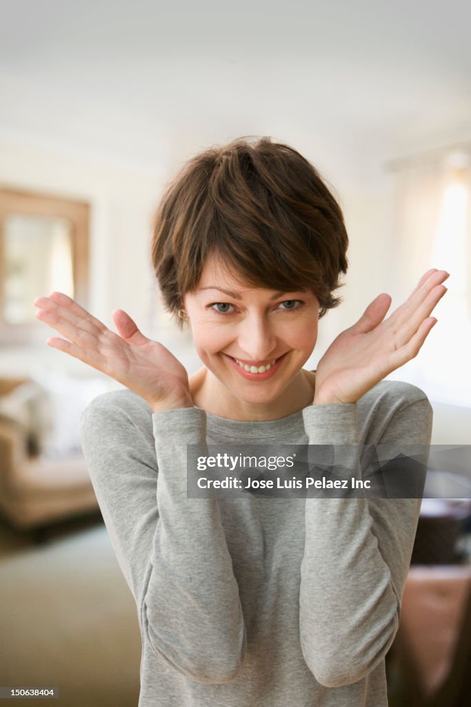 Playful, smiling Caucasian woman