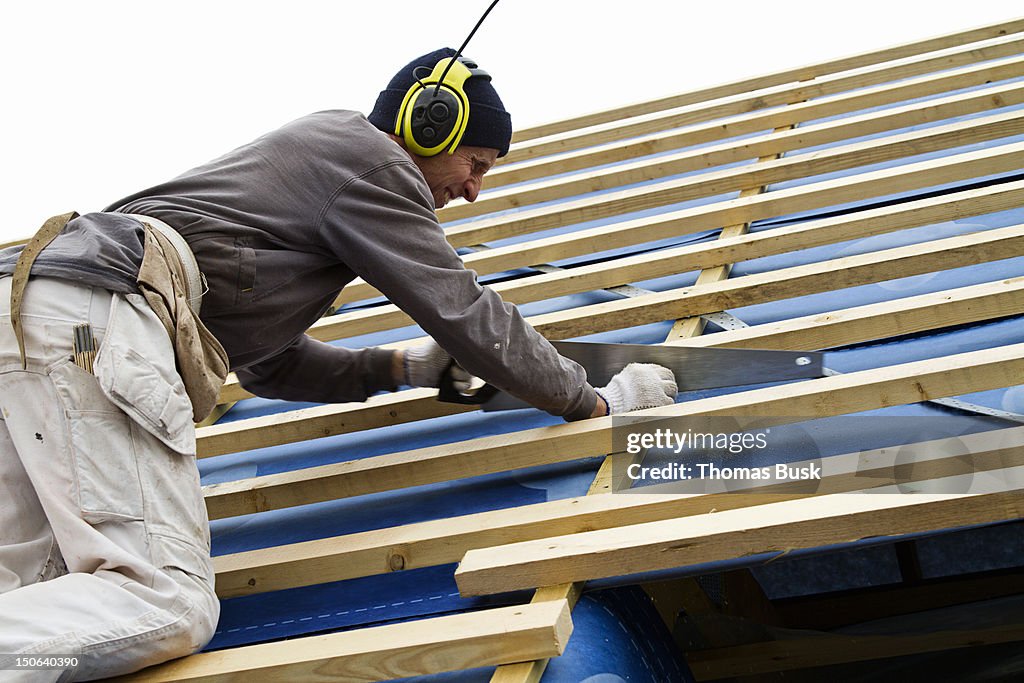 Builder at work on new structure