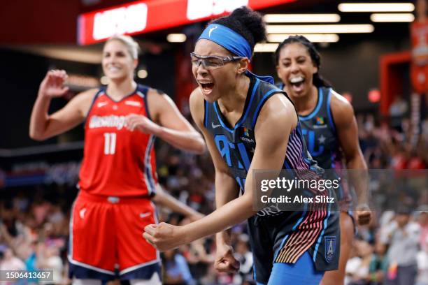 Allisha Gray of the Atlanta Dream reacts after drawing a foul from Tianna Hawkins of the Washington Mystics during the second half at Gateway Center...