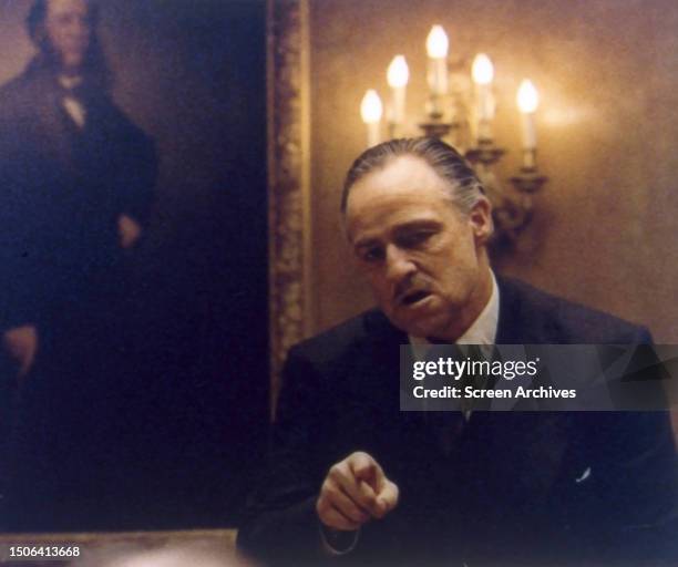 Marlon Brando as Don Vito Corleone in a scene from Francis Ford Coppola's 1972 gangster movie, 'The Godfather '.