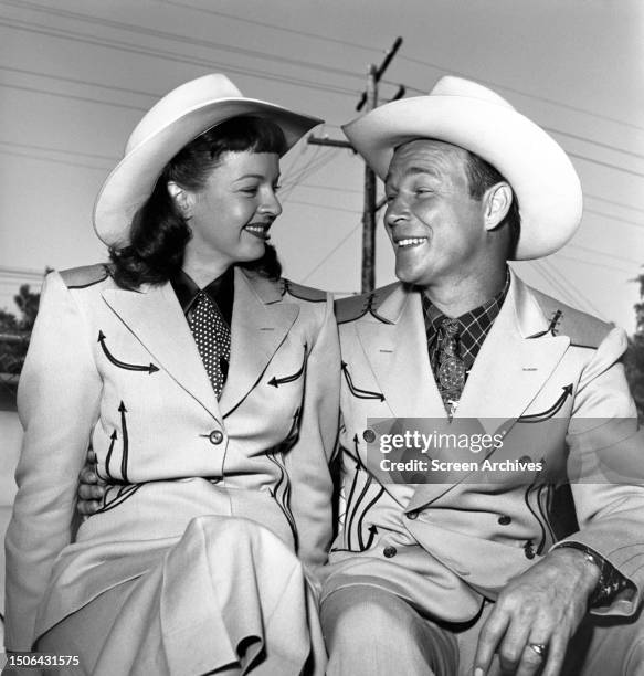 Roy Rogers and Dale Evans in matching western clothes, circa 1953.