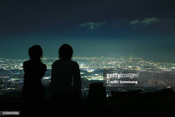 komenoyama view spot - couple night stock pictures, royalty-free photos & images