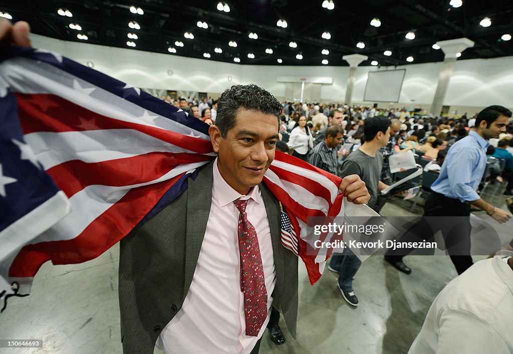 Mass Citizenship Ceremony Held In Los Angeles Convention Center