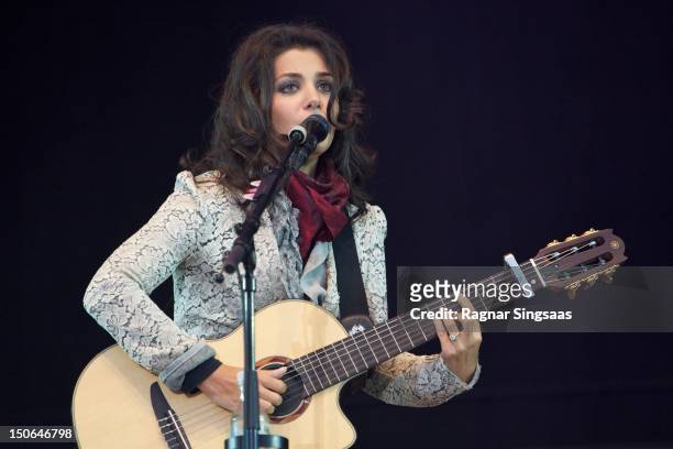 Katie Melua performs on stage during day 1 of the RXR festival at Lassa on August 23, 2012 in Stavanger, Norway.
