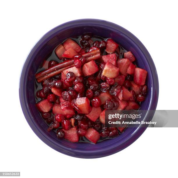 bowl of homemade cranberry sauce - fruit sauce stock pictures, royalty-free photos & images