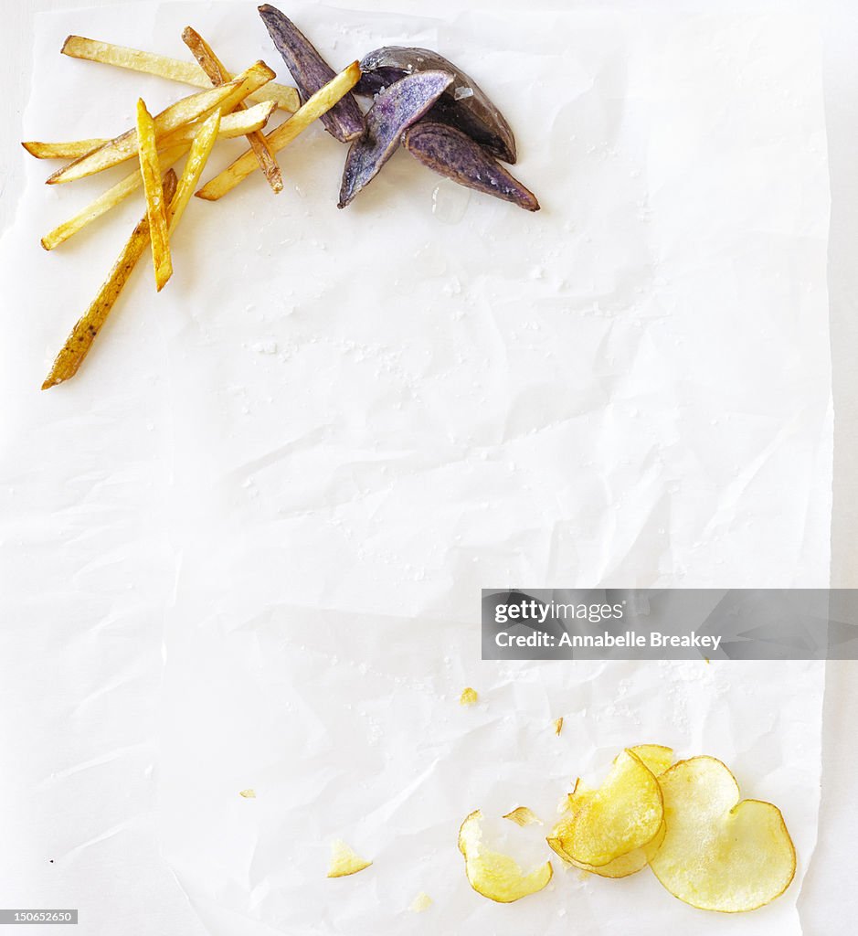 White Paper Background with Fries and Chip