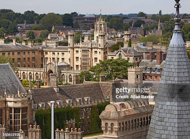 elevated view of the skyline of cambridge - trinity college cambridge stock pictures, royalty-free photos & images