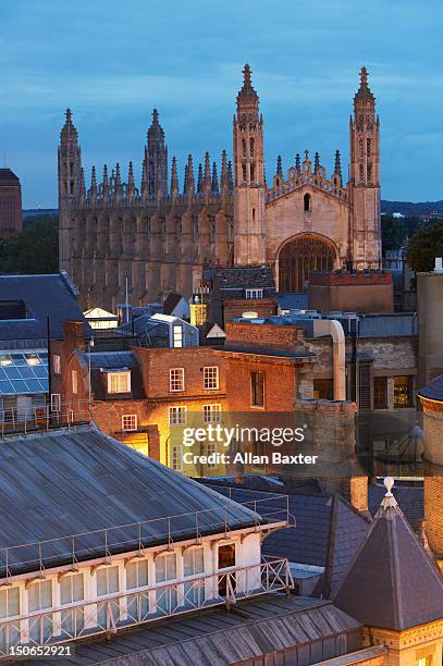 elevated view of kings college chapel - cambridge university stock pictures, royalty-free photos & images