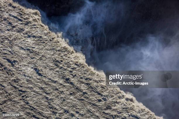 aerial of dettifoss waterfalls - dettifoss falls stock pictures, royalty-free photos & images