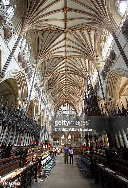 interior of exeter cathedral - exeter devon stock pictures, royalty-free photos & images