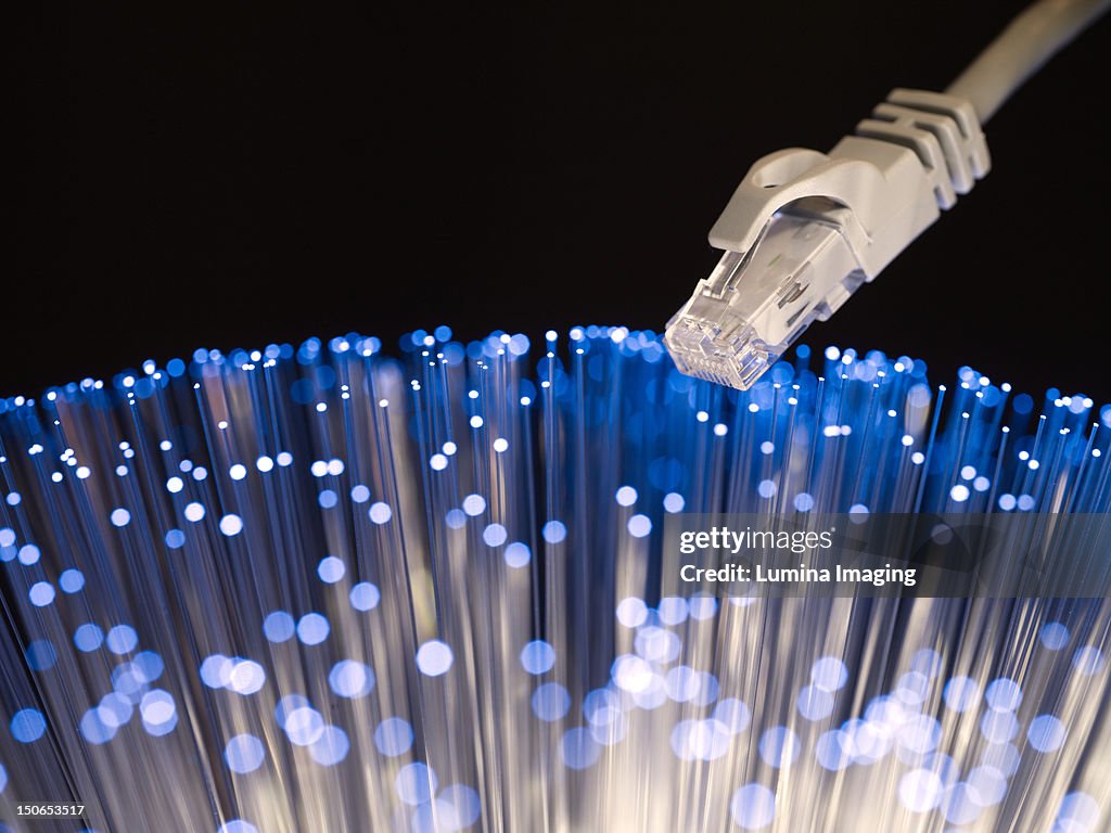 Ethernet with blue optical cable effect