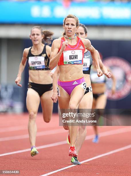 Morgan Uceny runs to victory in Women's 1500 Meter on Day 10 of the 2012 U.S. Olympic Track & Field Team Trials at Hayward Field on July 1, 2012 in...