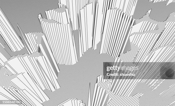 abstract black and white 3d cube space wireframe pattern background - black cube stock illustrations