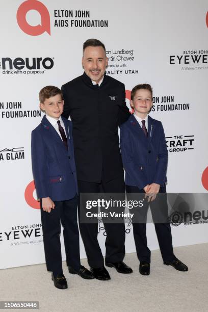 David Furnish arrives with his children, Elijah Joseph Daniel Furnish-John and Zachary Jackson Levon Furnish-John at the 30th Annual Elton John AIDS...