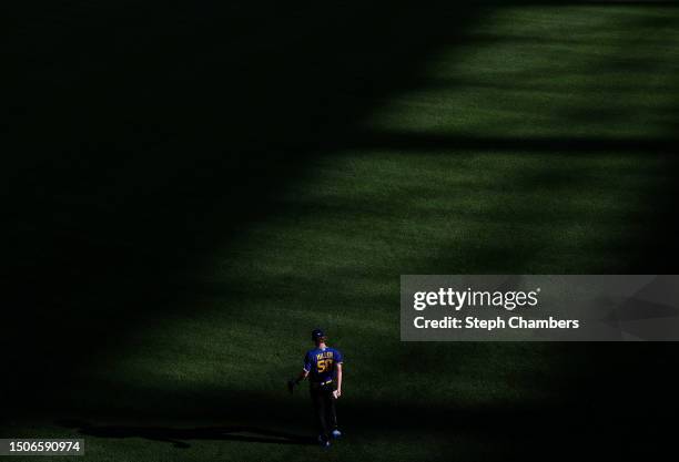 Bryce Miller of the Seattle Mariners warms up before the game against the Tampa Bay Rays at T-Mobile Park on June 30, 2023 in Seattle, Washington.