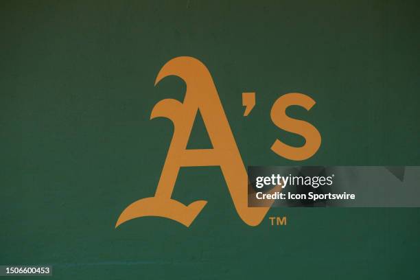 Detailed view of an Oakland Athletics logo during a regular season game between the Chicago White Sox and Oakland Athletics on July 1 at RingCentral...