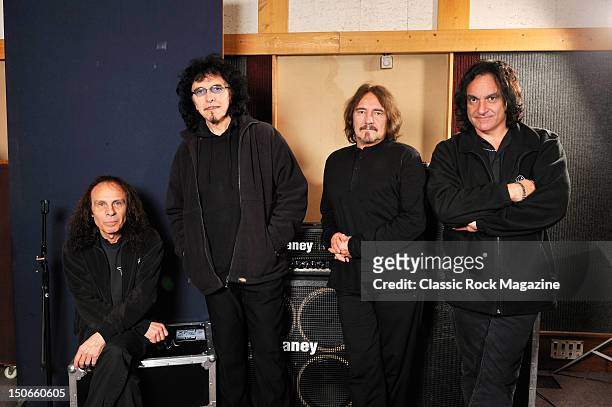 Ronnie James Dio, Tony Iommi, Geezer Butler and Vinny Appice of Heaven and Hell at the Rockfield Studios on July 25, 2007 in Monmouth.