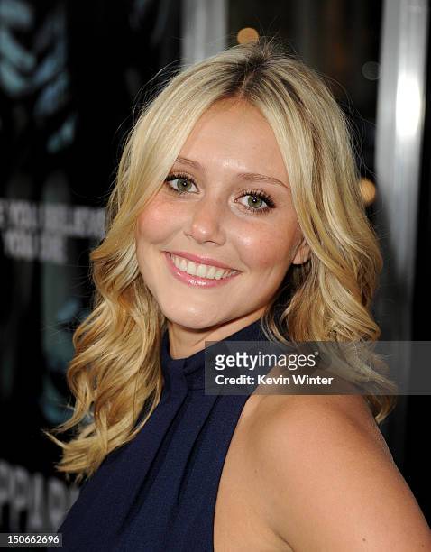 Actress Julianna Guill arrives at the premiere of Warner Bros. Pictures "The Apparition" at the Chinese Theatre on August 23, 2012 in Los Angeles,...