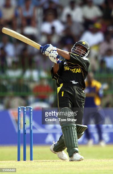 Saeed Anwar of Pakistan hits out during the ICC Champions Trophy match between Sri Lanka and Pakistan on September 12, 2002 played at the R....