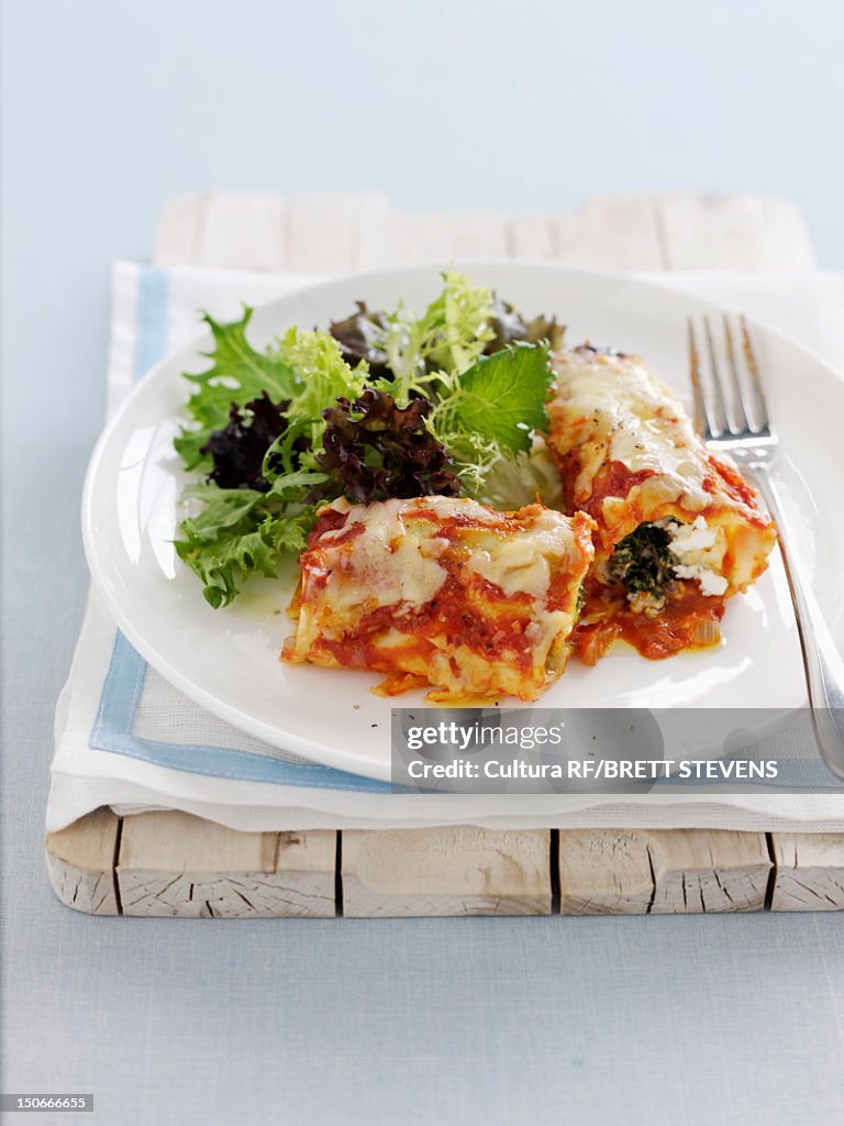 Dish of baked cannelloni