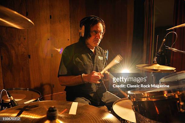 Vinny Appice of Heaven and Hell recording at the Rockfield Studios on July 25, 2007 in Monmouth.