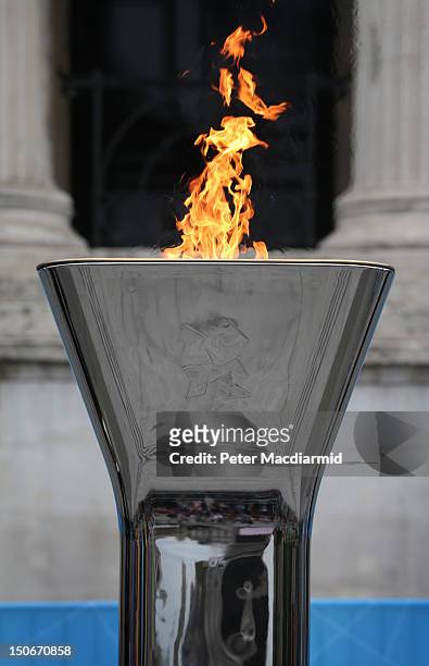Tthe Olympic cauldron is lit for the Paralympic Games in Trafalgar Square on August 24, 2012 in London, England. The London 2012 Paralympic Games...