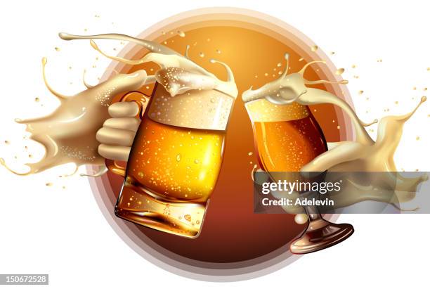 stockillustraties, clipart, cartoons en iconen met two beers being toasted - bierglas